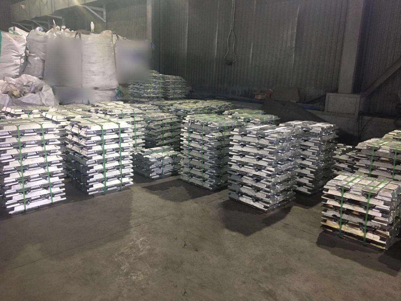Secondary aluminium ingots at the warehouse