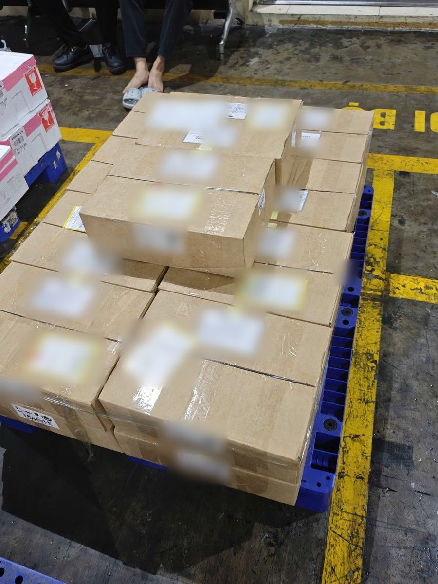 Resin consignment on a pallet at the airport